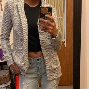 tweed fabric open front blazer